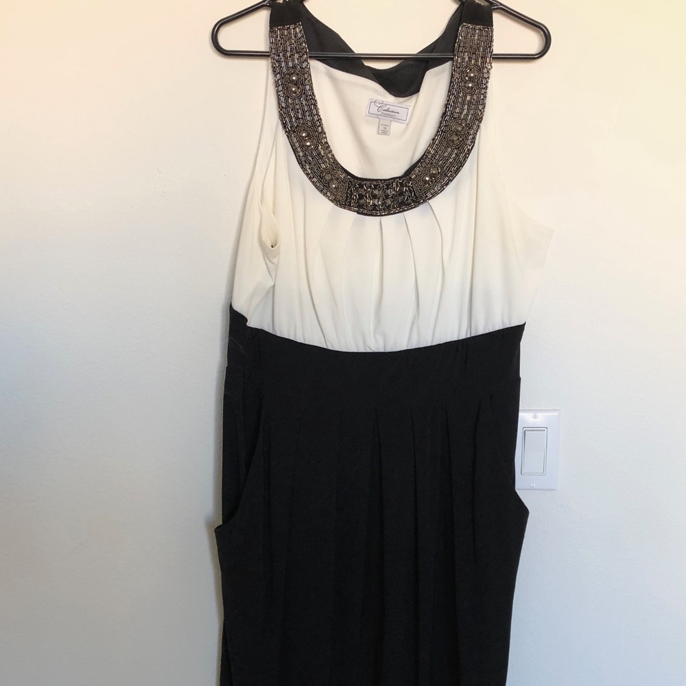 Black + White dress with embellished neckline